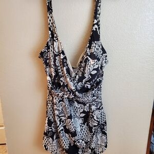 2X Black Floral Paisley Padded Beach One Piece Swimsuit